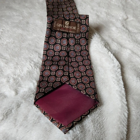 Vintage Guy Laroche Black & Red Silk Tie - Picture 7 of 8